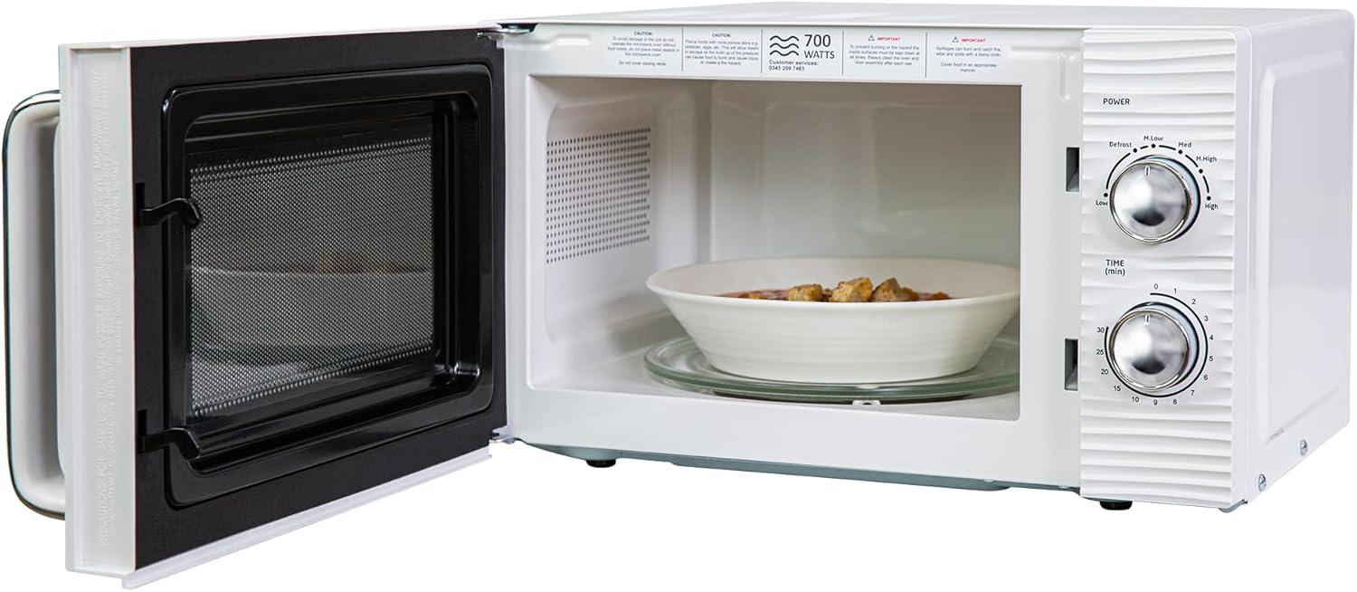 imageRussell Hobbs RHM1731EU Microondes Manuel Solo Inspire de 17L et 700W Blanc avec 5 Niveaux de Puissance Minuterie Fonction Dconglation Facile Nettoyer