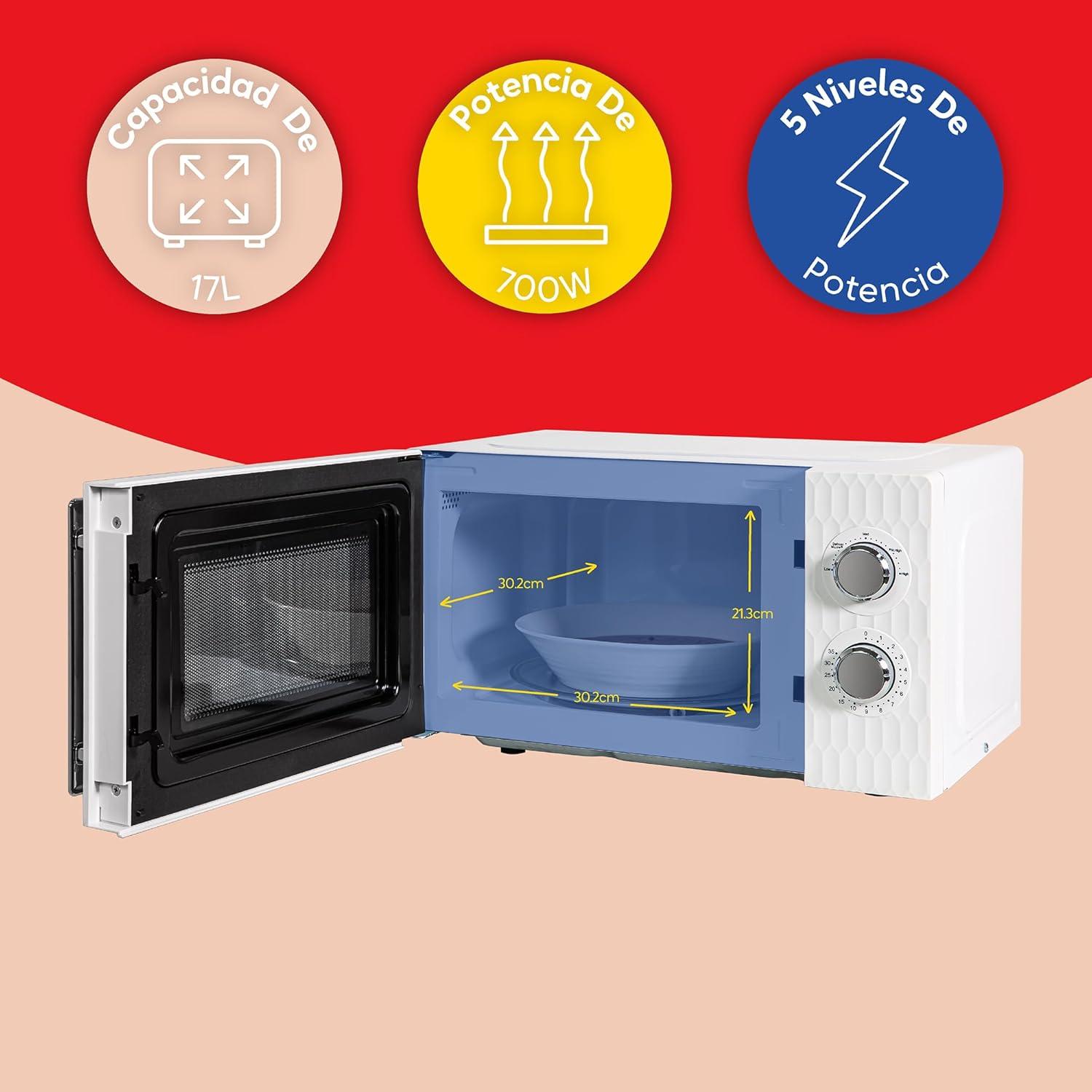 imageRussell Hobbs RHMM715EU Honeycomb Microondes Manuel Solo de 17 Litres et 700W Blanc avec 5 Niveaux de Puissance Minuterie Intgre et Fonction Dconglation