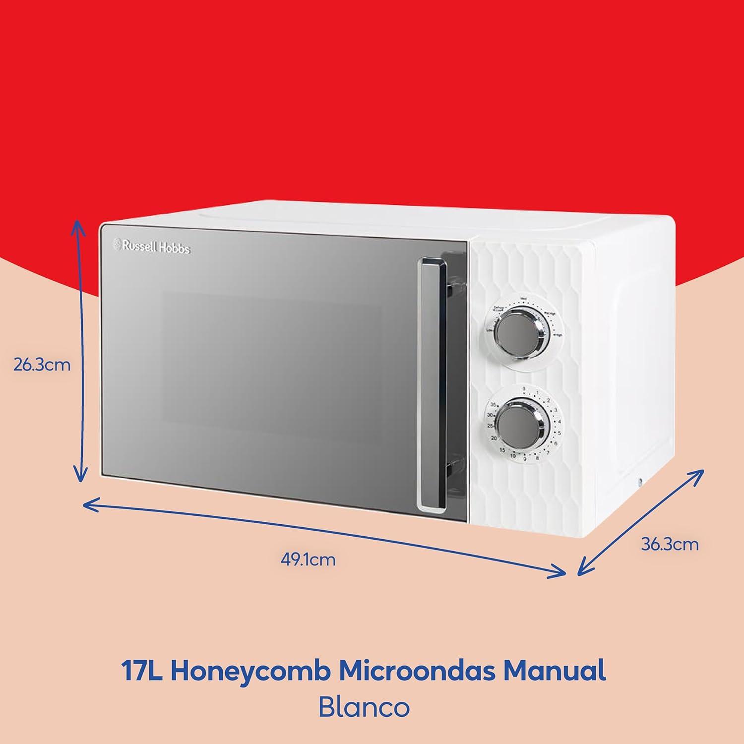 imageRussell Hobbs RHMM715EU Honeycomb Microondes Manuel Solo de 17 Litres et 700W Blanc avec 5 Niveaux de Puissance Minuterie Intgre et Fonction Dconglation