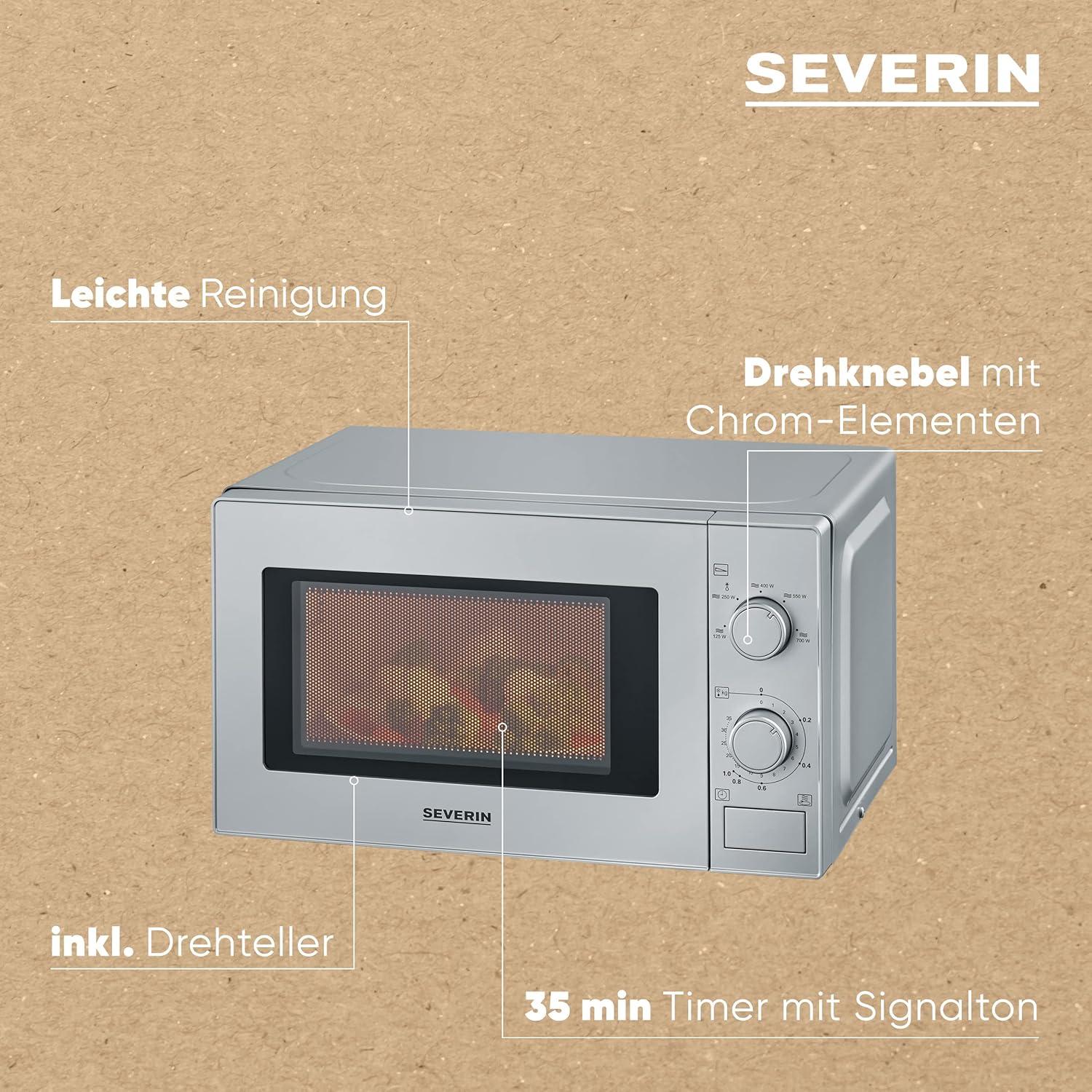 imageSEVERIN Four microondes 19 L Four microonde 700 W pour dcongeler chauffer et rchauffer Microonde avec 6 niveaux de puissance Minuteur 30 min Plateau tournant 245 cm Noir MW 9180Argent