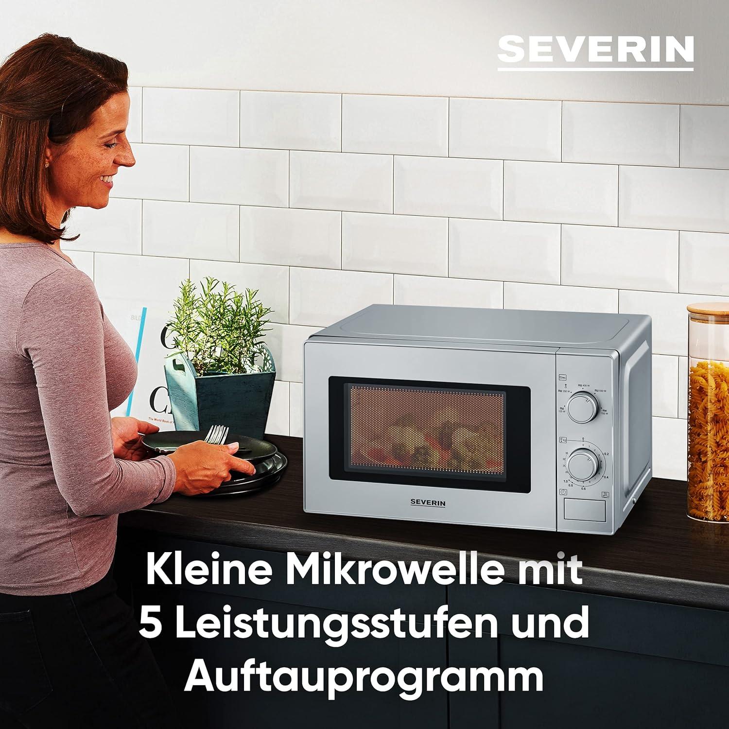imageSEVERIN Four microondes 19 L Four microonde 700 W pour dcongeler chauffer et rchauffer Microonde avec 6 niveaux de puissance Minuteur 30 min Plateau tournant 245 cm Noir MW 9180Argent