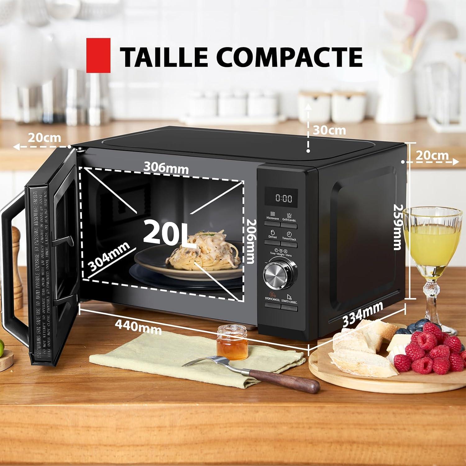 imageToshiba Four microondes 20 L MW2MG20PBK 800W1000W Grill avec Grill Croustillant et Fonction de Cuisson Combine 9 Niveaux de Puissance Ampoule LED Dgivrage facile Noir20L