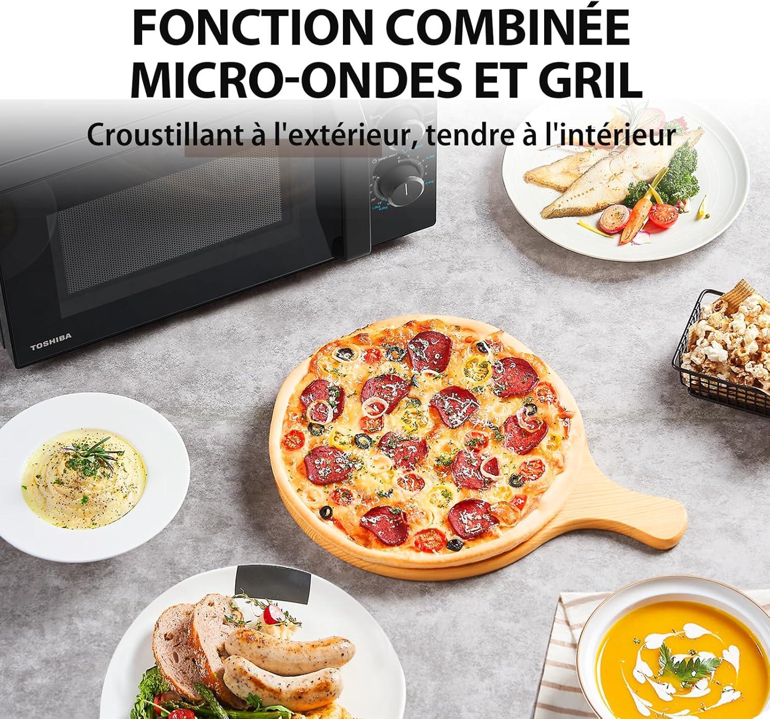 imageToshiba Four microondes 20 L MW2MG20PBK 800W1000W Grill avec Grill Croustillant et Fonction de Cuisson Combine 9 Niveaux de Puissance Ampoule LED Dgivrage facile NoirGrill mcanique