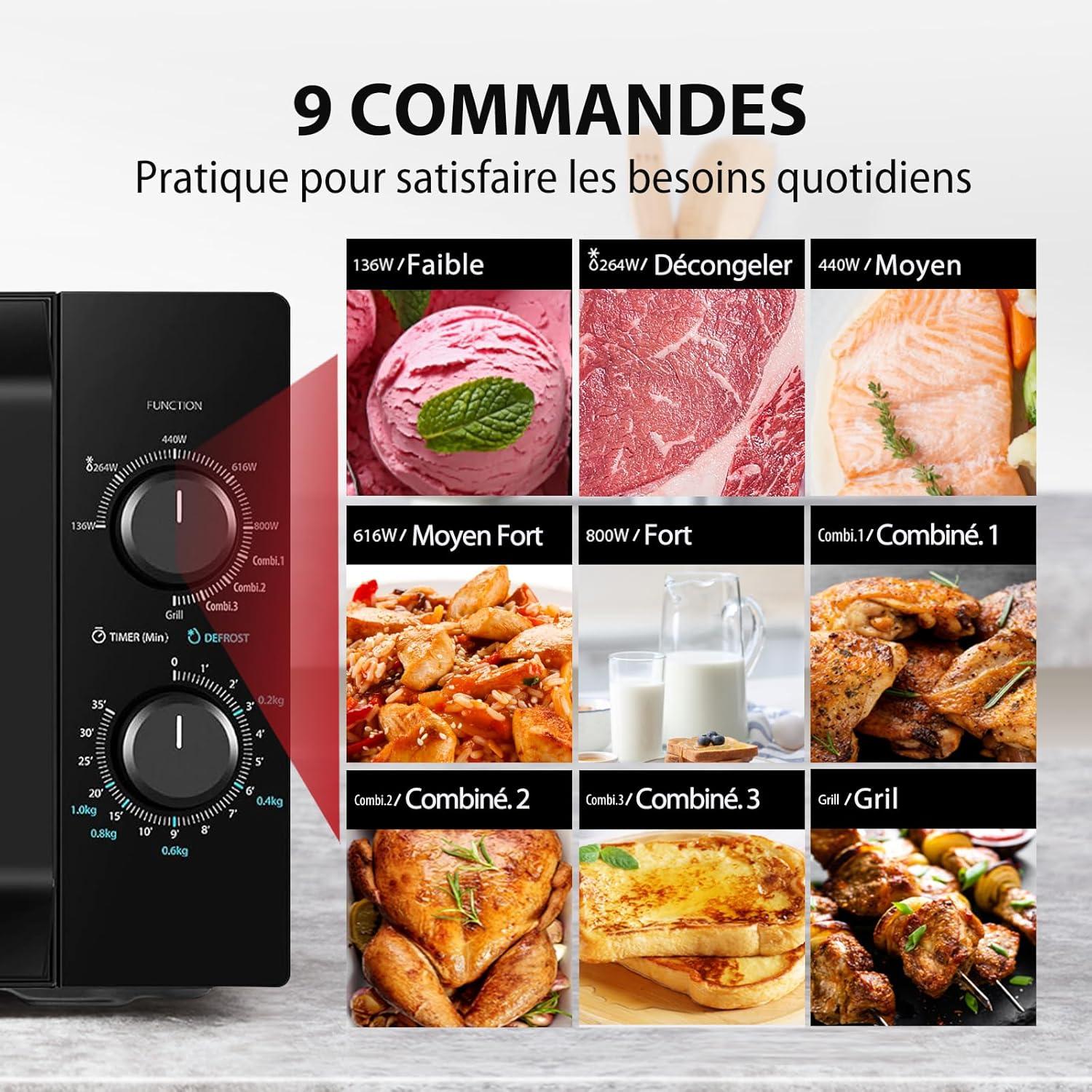 imageToshiba Four microondes 20 L MW2MG20PBK 800W1000W Grill avec Grill Croustillant et Fonction de Cuisson Combine 9 Niveaux de Puissance Ampoule LED Dgivrage facile NoirGrill mcanique