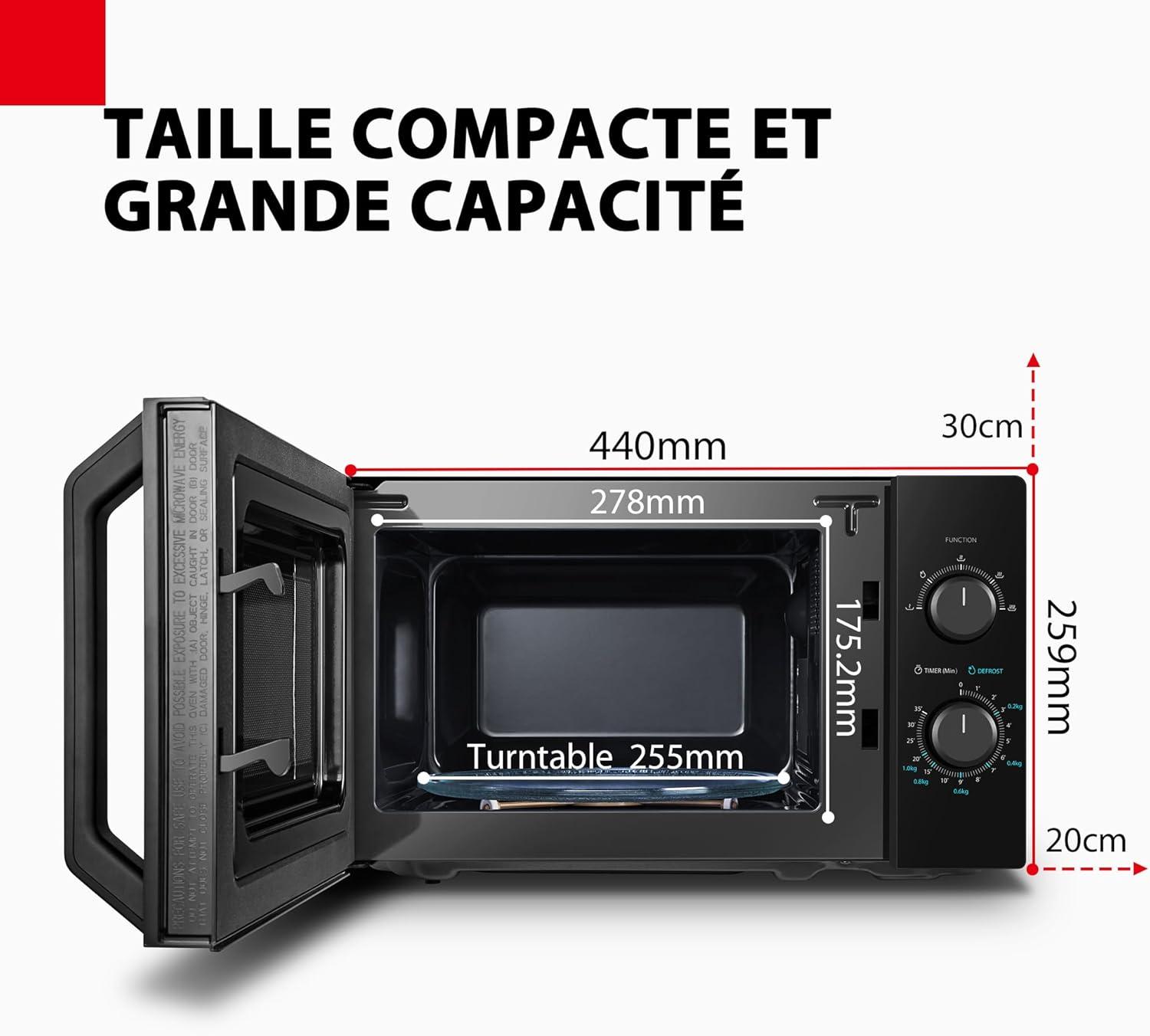 imageToshiba Four microondes 20 L MW2MG20PBK 800W1000W Grill avec Grill Croustillant et Fonction de Cuisson Combine 9 Niveaux de Puissance Ampoule LED Dgivrage facile NoirGrill mcanique