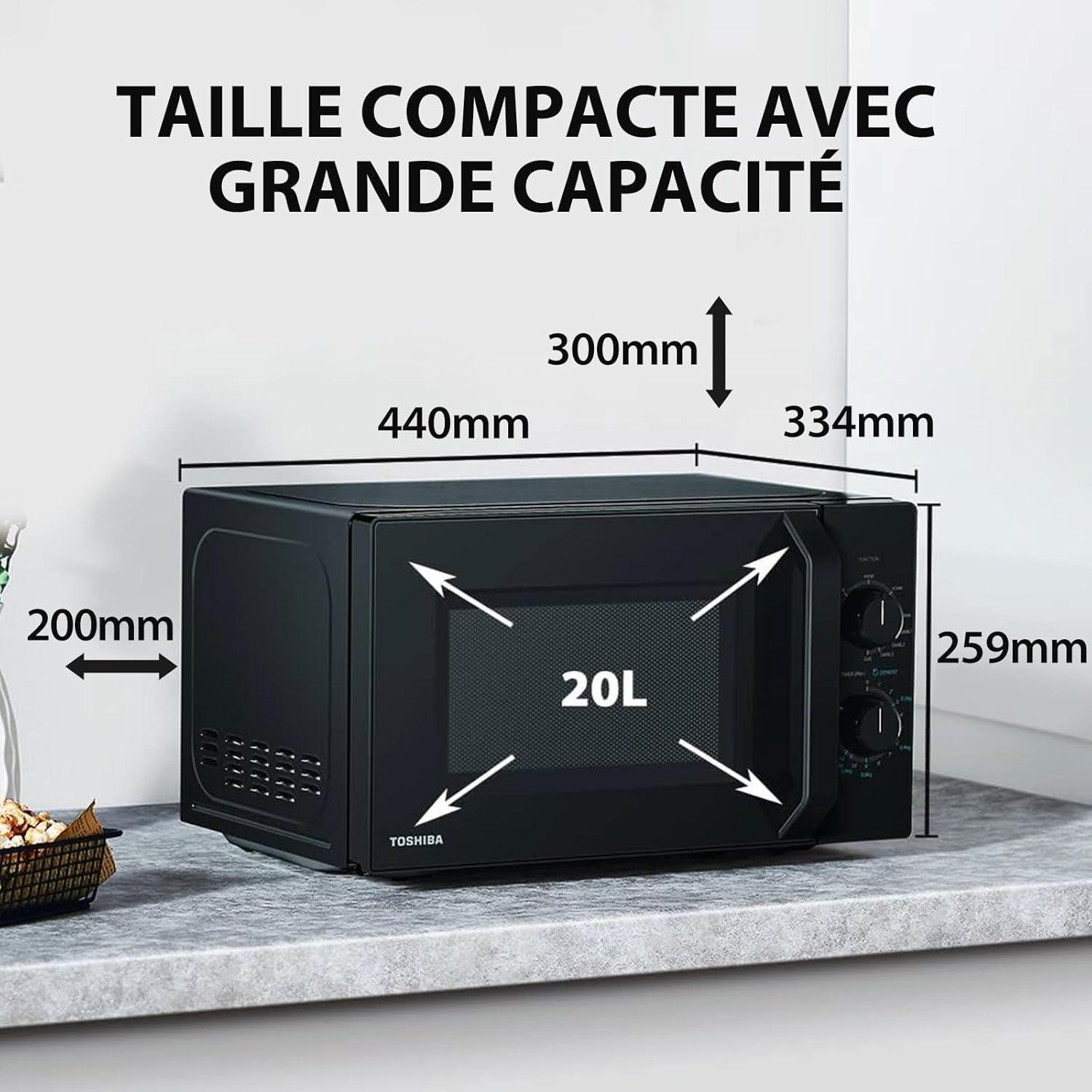 imageToshiba Four microondes 20 L MW2MG20PBK 800W1000W Grill avec Grill Croustillant et Fonction de Cuisson Combine 9 Niveaux de Puissance Ampoule LED Dgivrage facile NoirGrill mcanique