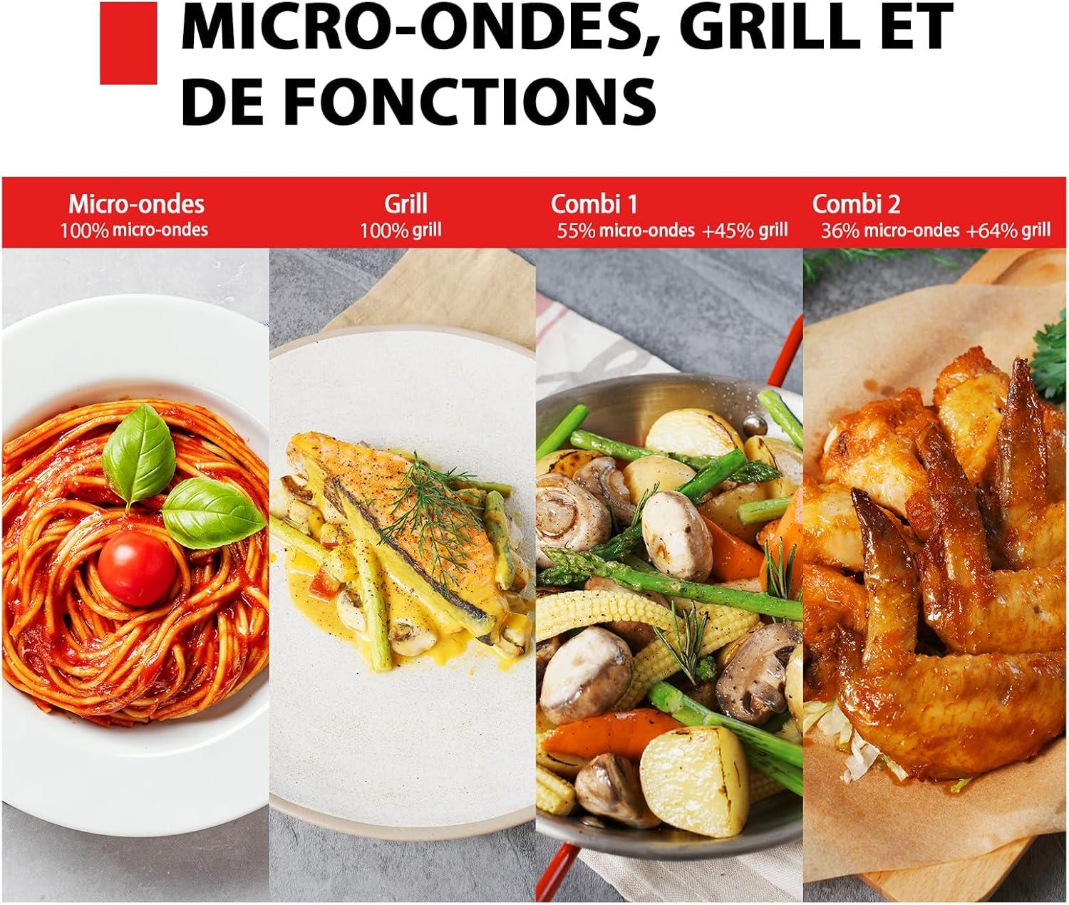 imageToshiba Four microondes 20 L MW2MG20PBK 800W1000W Grill avec Grill Croustillant et Fonction de Cuisson Combine 9 Niveaux de Puissance Ampoule LED Dgivrage facile Noir20L