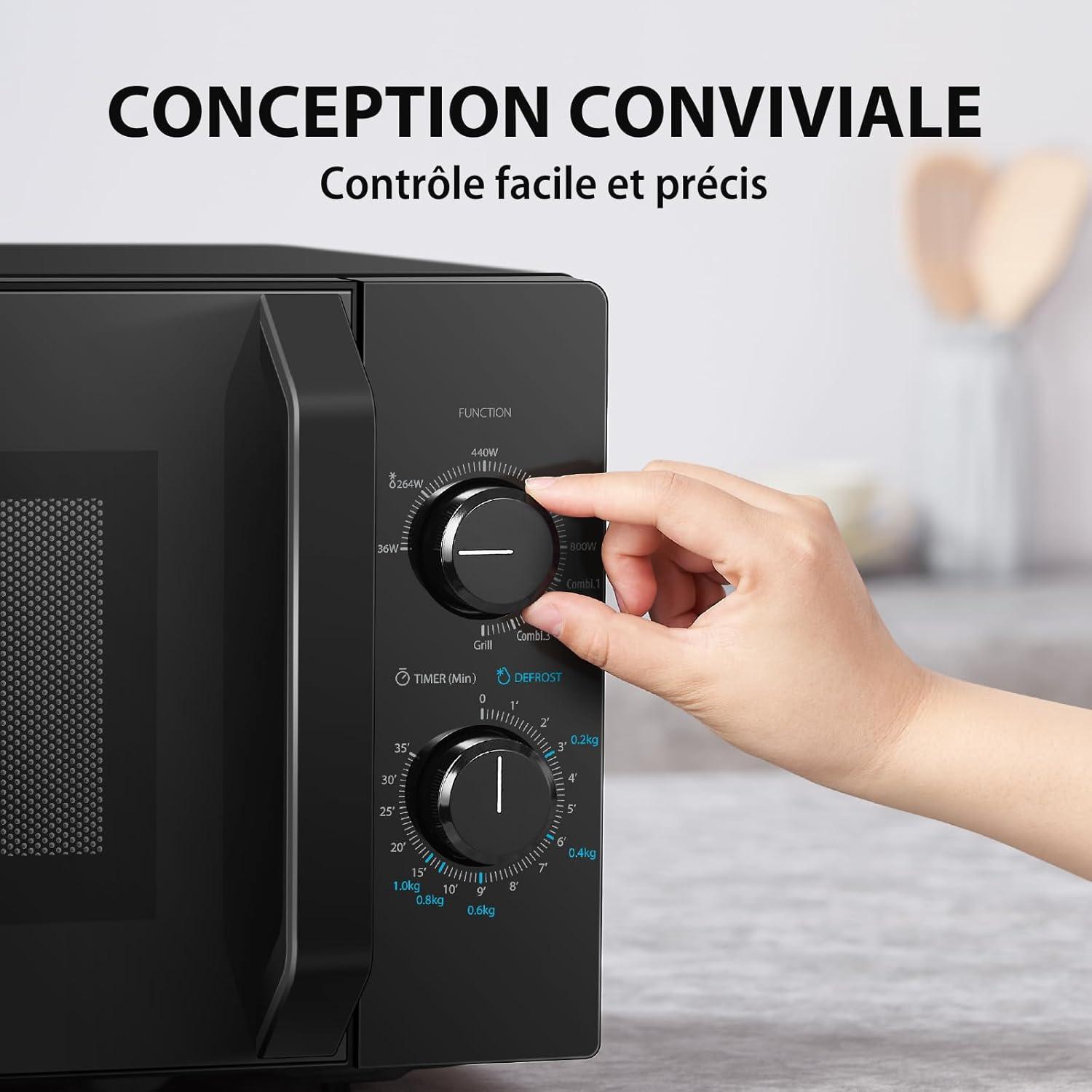 imageToshiba Four microondes 20 L MW2MG20PBK 800W1000W Grill avec Grill Croustillant et Fonction de Cuisson Combine 9 Niveaux de Puissance Ampoule LED Dgivrage facile NoirGrill mcanique