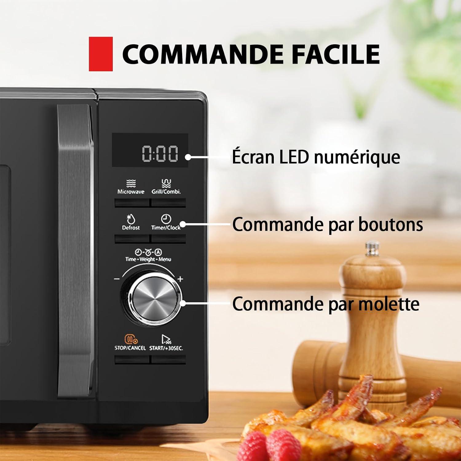 imageToshiba Four microondes 20 L MW2MG20PBK 800W1000W Grill avec Grill Croustillant et Fonction de Cuisson Combine 9 Niveaux de Puissance Ampoule LED Dgivrage facile Noir20L