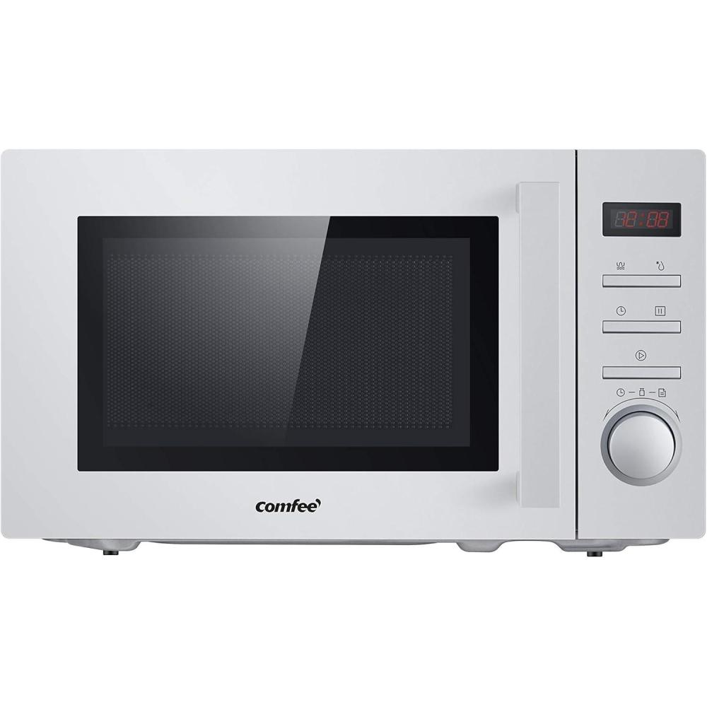imageComfee CMSN 20 Wh Microondes 5 niveaux de puissance clairage intrieur Dgivrage facile Easy Degivrage Plateau rotatif 360 20 L700 W Mcanique BlancLED Argent 20L