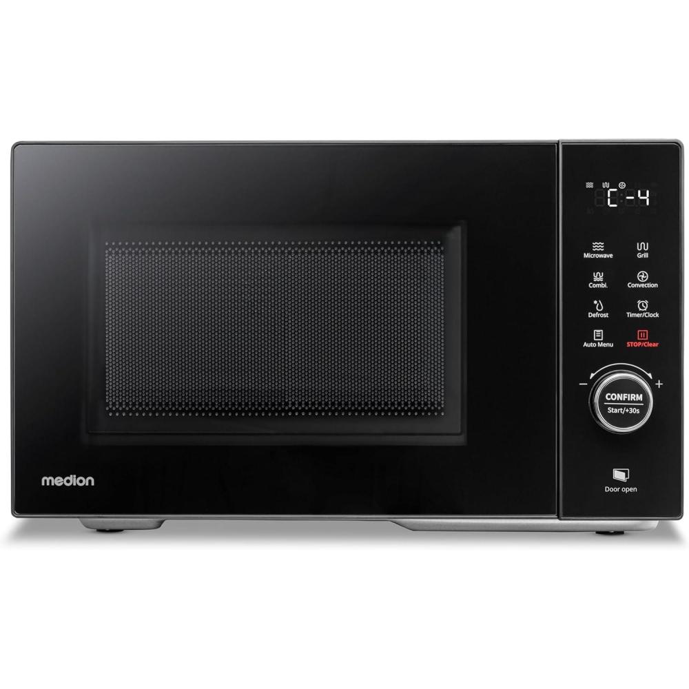 imageMEDION Microondes avec gril et air chaud 23 litres 900 watts 1000 watts gril 1680 watts fonction air chaud 11 programmes automatiques 5 niveaux de puissance fonction dconglation inox MD12023 Liter