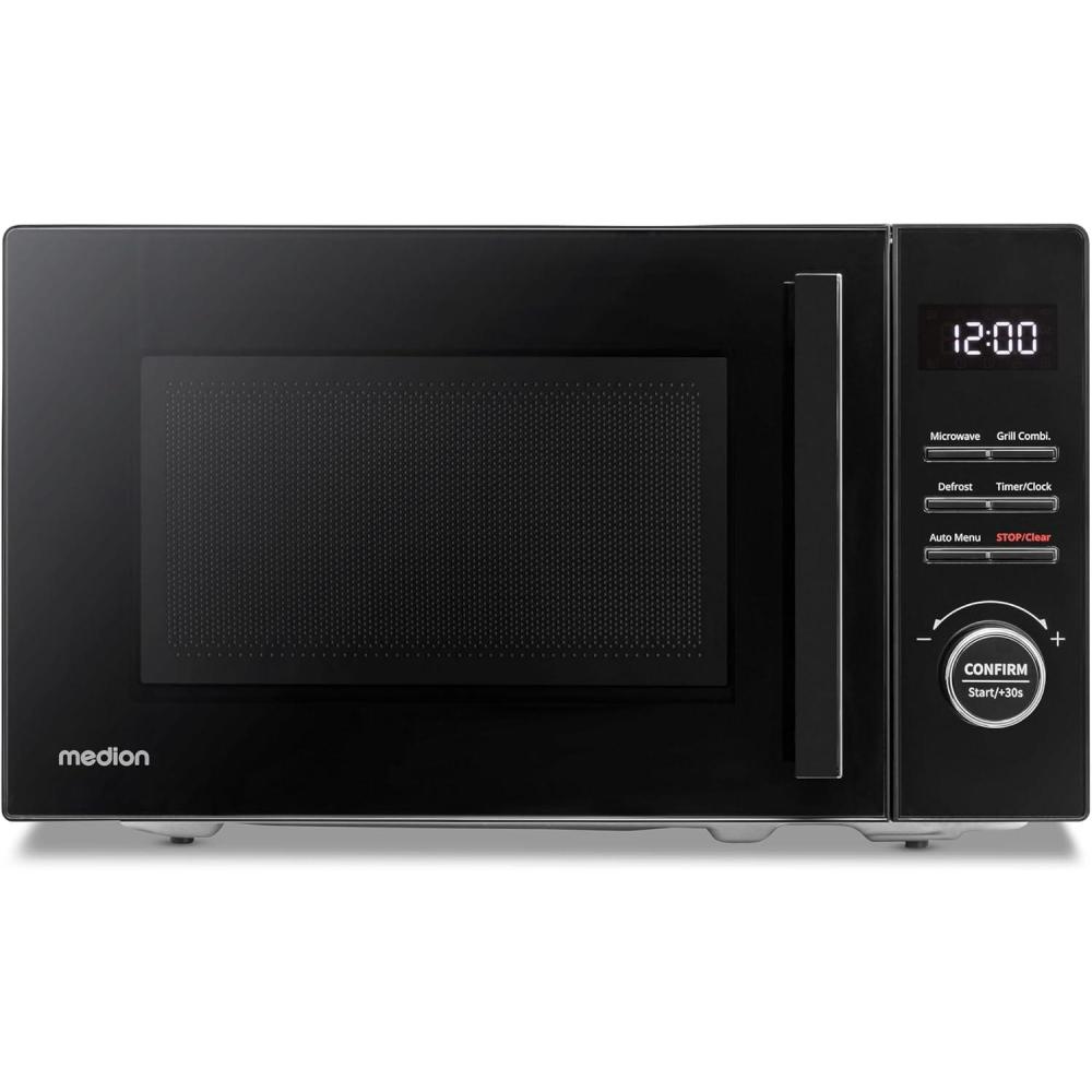 imageMEDION Microondes avec gril et air chaud 23 litres 900 watts 1000 watts gril 1680 watts fonction air chaud 11 programmes automatiques 5 niveaux de puissance fonction dconglation inox MD12020 Liter