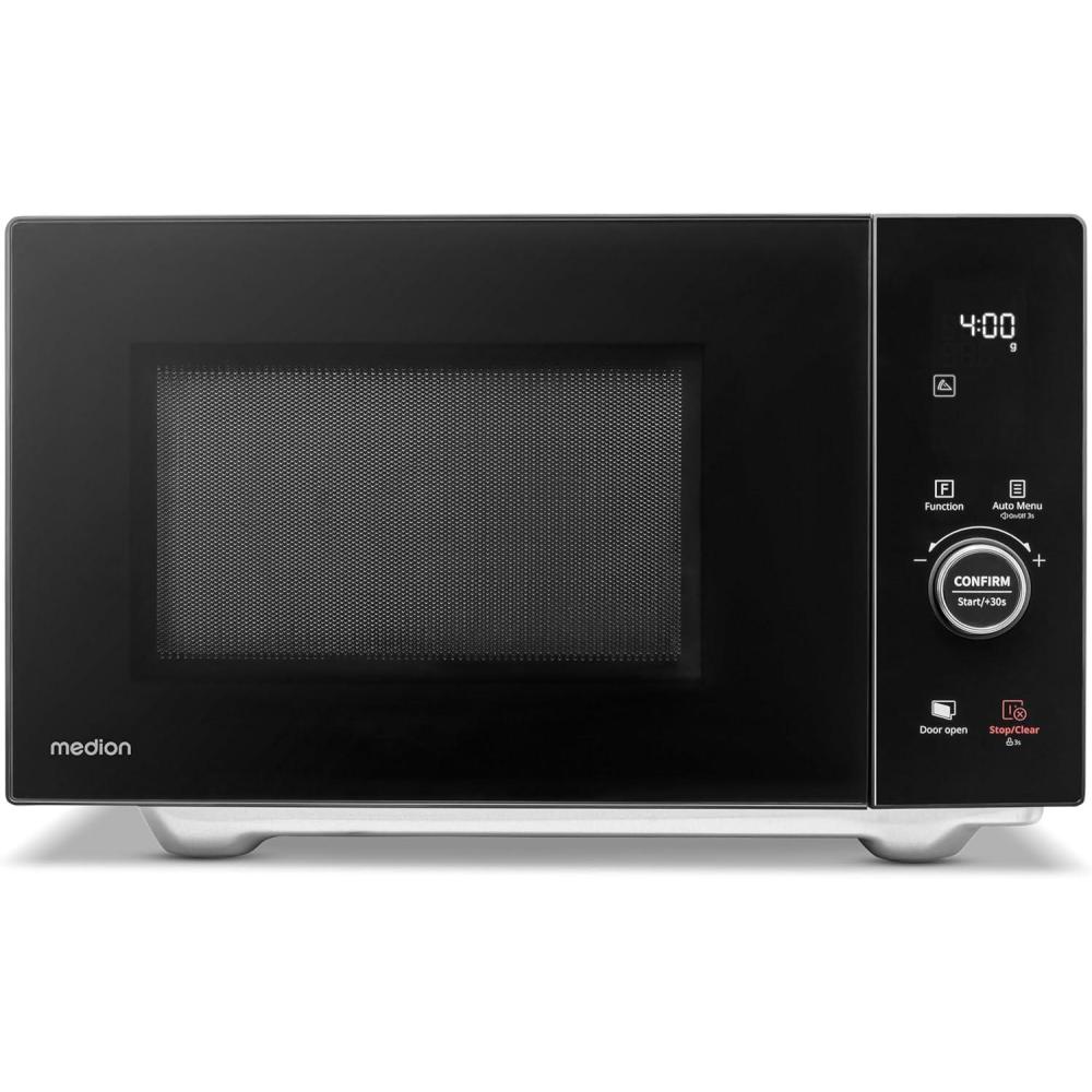 imageMEDION Microondes avec gril et air chaud 23 litres 900 watts 1000 watts gril 1680 watts fonction air chaud 11 programmes automatiques 5 niveaux de puissance fonction dconglation inox MD12025 Liter