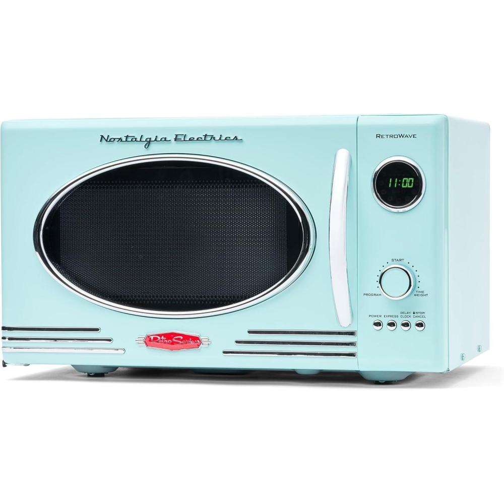imageNostalgia RMO4BK Retro Four microondes de comptoir 09 pied cube 800 W 5 niveaux de puissance et 12 rglages de cuisson affichage LED noir jaisBleuVert