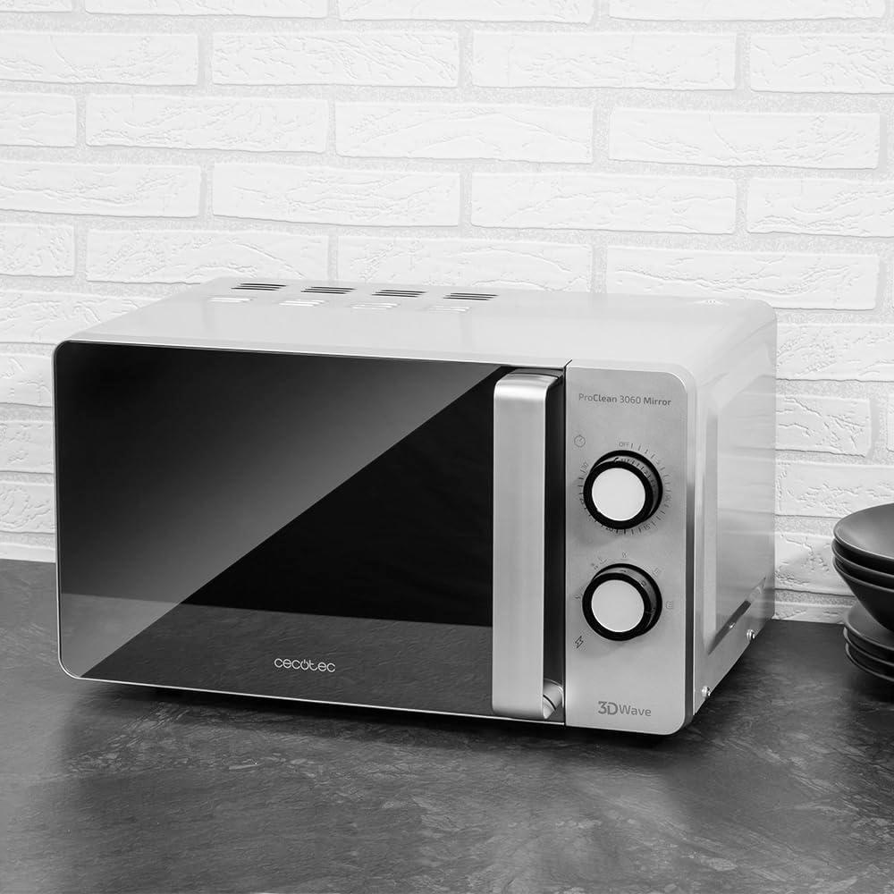 imageCecotec Microondes ProClean 3160 Revtement Ready2Clean pour Un Meilleur Nettoyage Technologie 3D WAVE Grill 800 W 20 L Design lgant avec Porte 6 Niveaux Argent Miroir20L Proclean