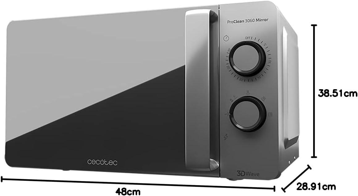 imageCecotec Microondes ProClean 3160 Revtement Ready2Clean pour Un Meilleur Nettoyage Technologie 3D WAVE Grill 800 W 20 L Design lgant avec Porte 6 Niveaux Argent Miroir20L Proclean
