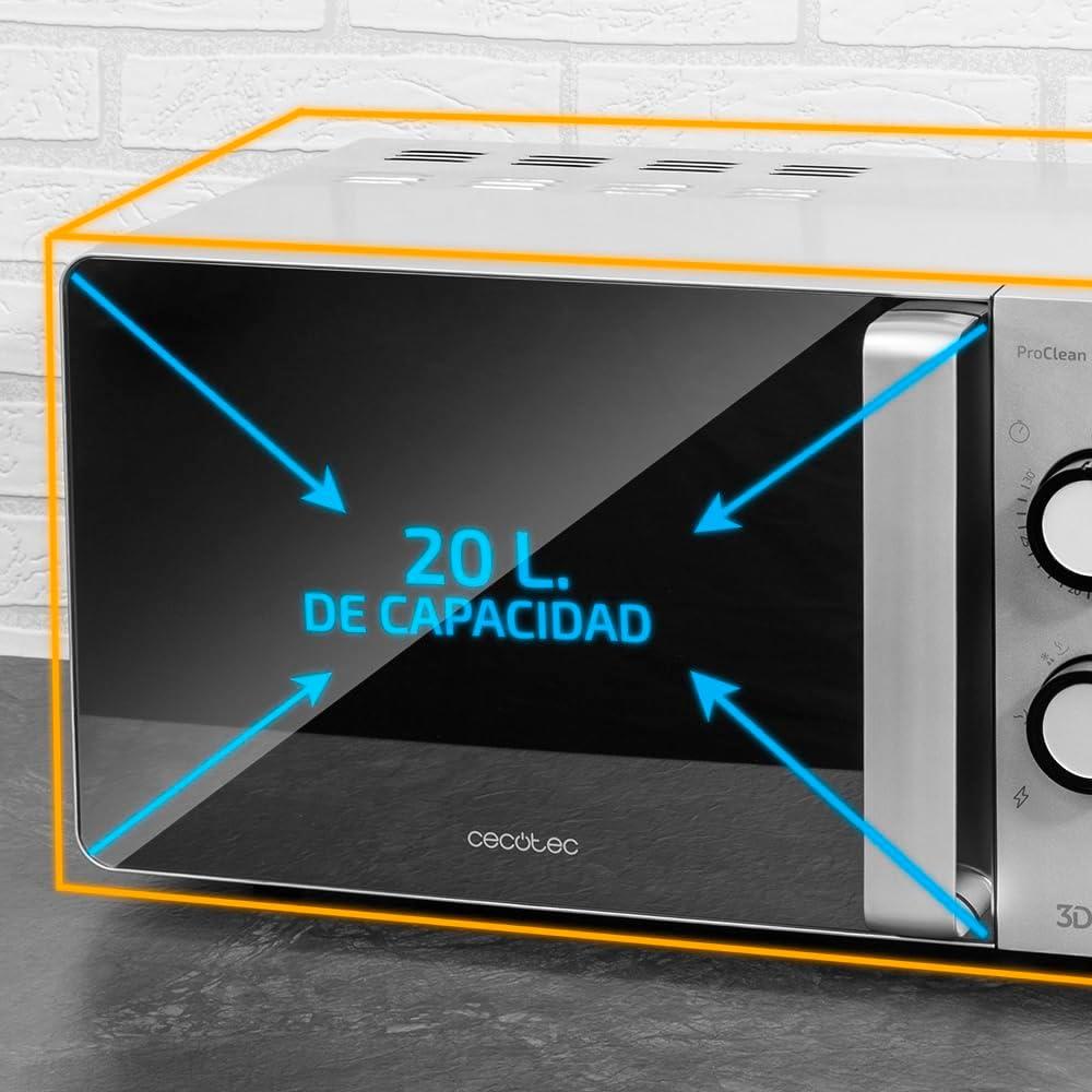 imageCecotec Microondes ProClean 3160 Revtement Ready2Clean pour Un Meilleur Nettoyage Technologie 3D WAVE Grill 800 W 20 L Design lgant avec Porte 6 Niveaux Argent Miroir20L Proclean