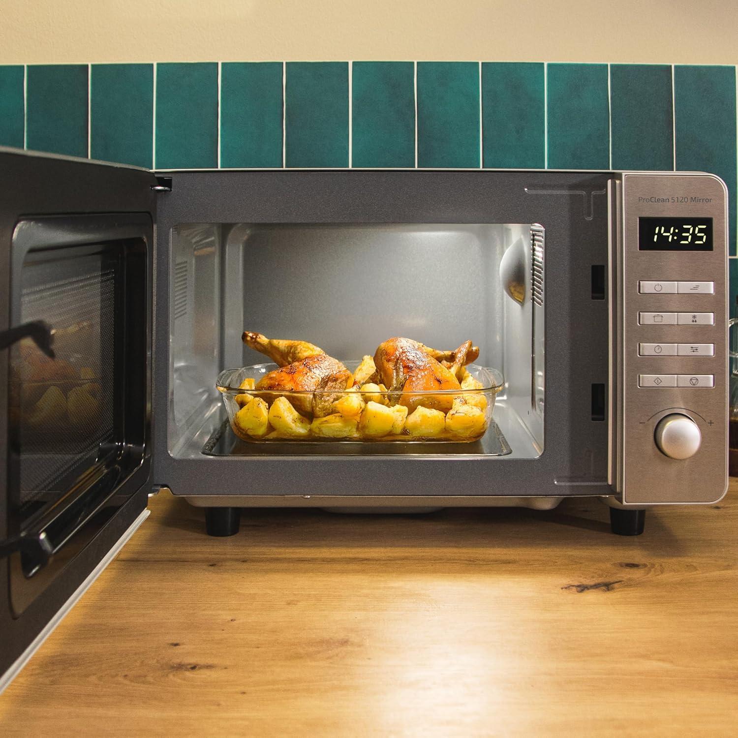 imageCecotec Microondes Proclean 5010 Flatbed Inox Capacit 20L 700W 5 niveaux gril halogne de 800W 8 programmes automatiques cran LED et technologie 3DWave pour une cuisson optimaleAcier