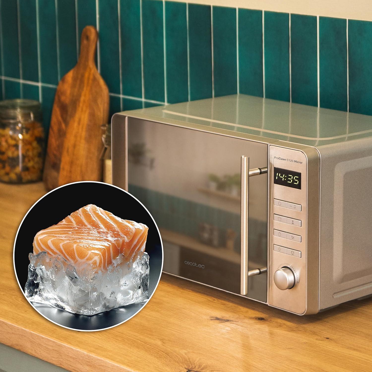 imageCecotec Microondes Proclean 5010 Flatbed Inox Capacit 20L 700W 5 niveaux gril halogne de 800W 8 programmes automatiques cran LED et technologie 3DWave pour une cuisson optimaleAcier