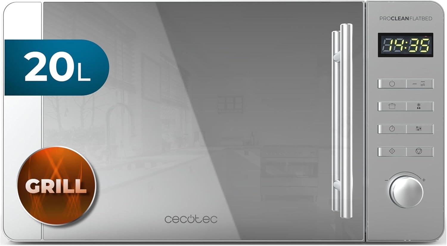 imageCecotec Microondes Proclean 5010 Flatbed Inox Capacit 20L 700W 5 niveaux gril halogne de 800W 8 programmes automatiques cran LED et technologie 3DWave pour une cuisson optimaleAcier