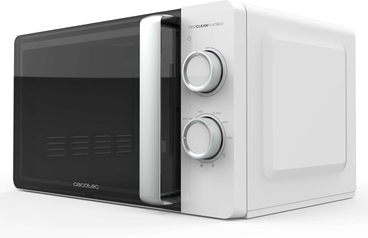 imageCecotec Microondes Proclean 5010 Flatbed Inox Capacit 20L 700W 5 niveaux gril halogne de 800W 8 programmes automatiques cran LED et technologie 3DWave pour une cuisson optimaleBlanc Porte Noire