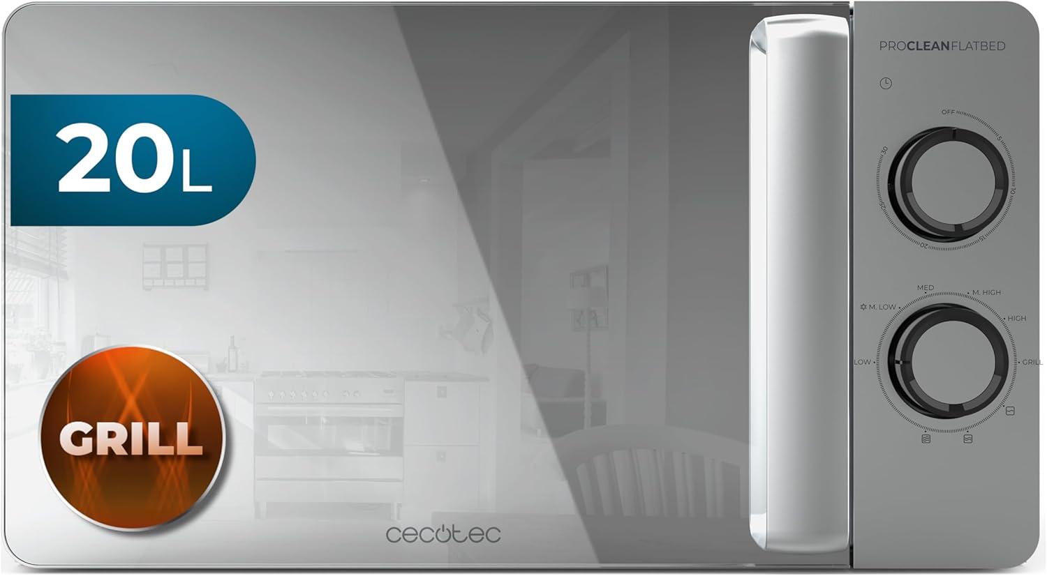 imageCecotec Microondes Proclean 5010 Flatbed Inox Capacit 20L 700W 5 niveaux gril halogne de 800W 8 programmes automatiques cran LED et technologie 3DWave pour une cuisson optimaleAcier Porte Miroir