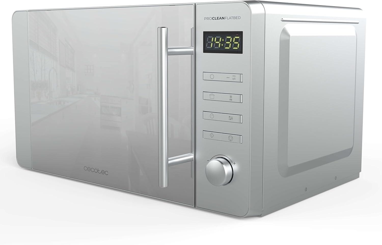 imageCecotec Microondes Proclean 5010 Flatbed Inox Capacit 20L 700W 5 niveaux gril halogne de 800W 8 programmes automatiques cran LED et technologie 3DWave pour une cuisson optimaleAcier