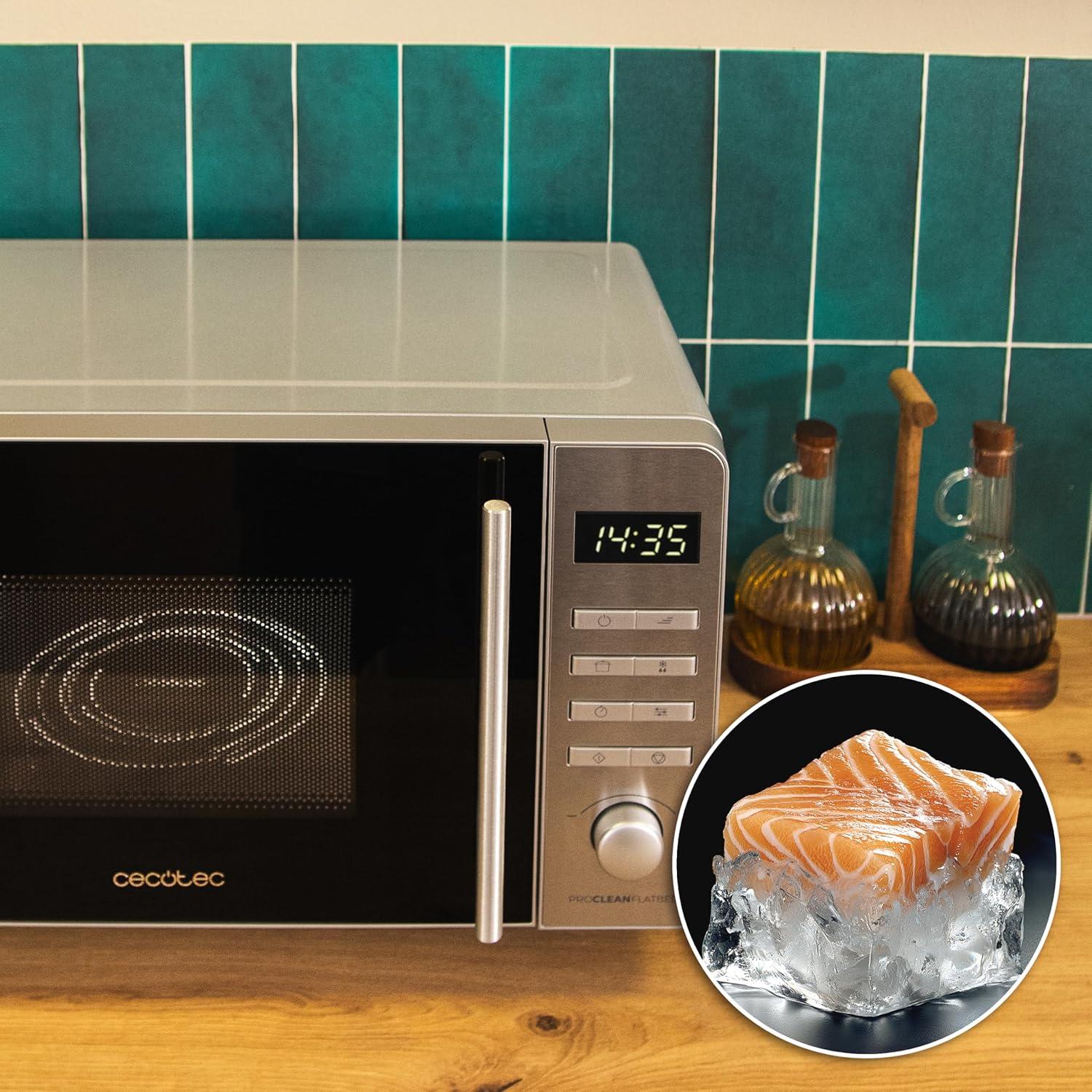 imageCecotec Microondes Proclean 5010 Flatbed Inox Capacit 20L 700W 5 niveaux gril halogne de 800W 8 programmes automatiques cran LED et technologie 3DWave pour une cuisson optimaleAcier