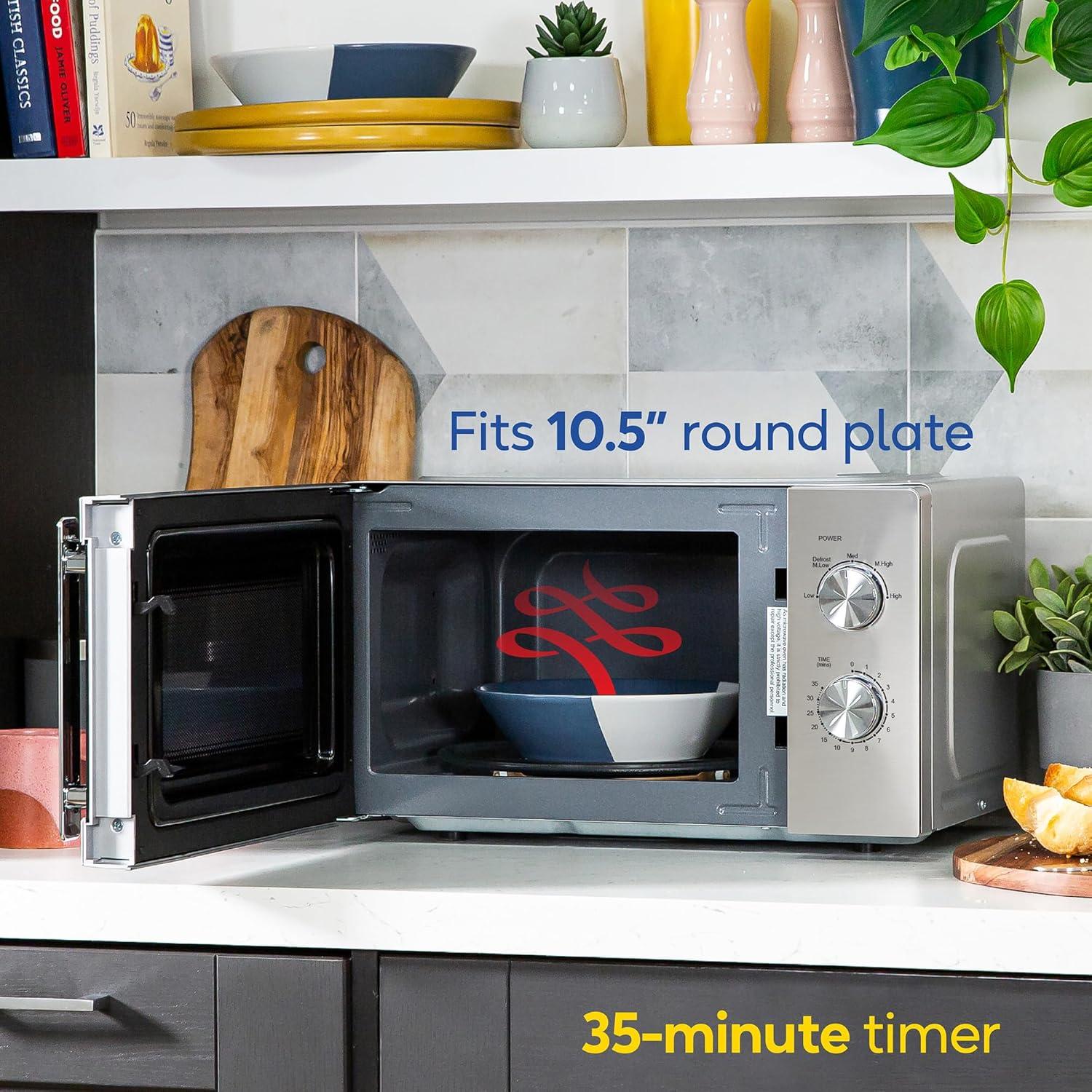 imageRussell Hobbs RHMM827SS Microondes en acier inoxydable 20 L 800 W Manuel seulement 5 niveaux de puissance Fonction dgivrage et nettoyage facile minuterie 35 minutesMicroondes manuel