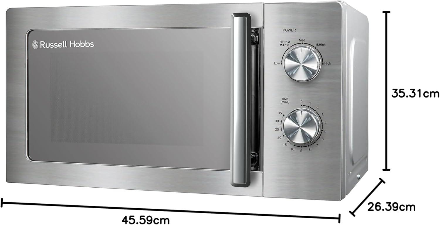 imageRussell Hobbs RHMM827SS Microondes en acier inoxydable 20 L 800 W Manuel seulement 5 niveaux de puissance Fonction dgivrage et nettoyage facile minuterie 35 minutesMicroondes manuel