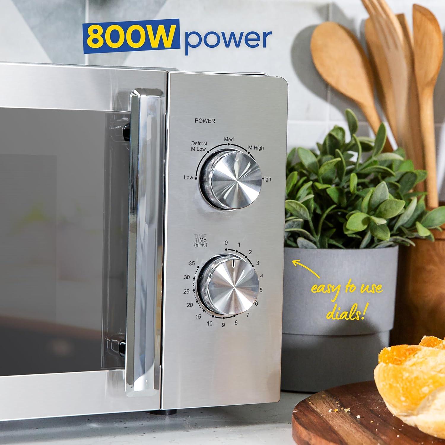 imageRussell Hobbs RHMM827SS Microondes en acier inoxydable 20 L 800 W Manuel seulement 5 niveaux de puissance Fonction dgivrage et nettoyage facile minuterie 35 minutesMicroondes manuel