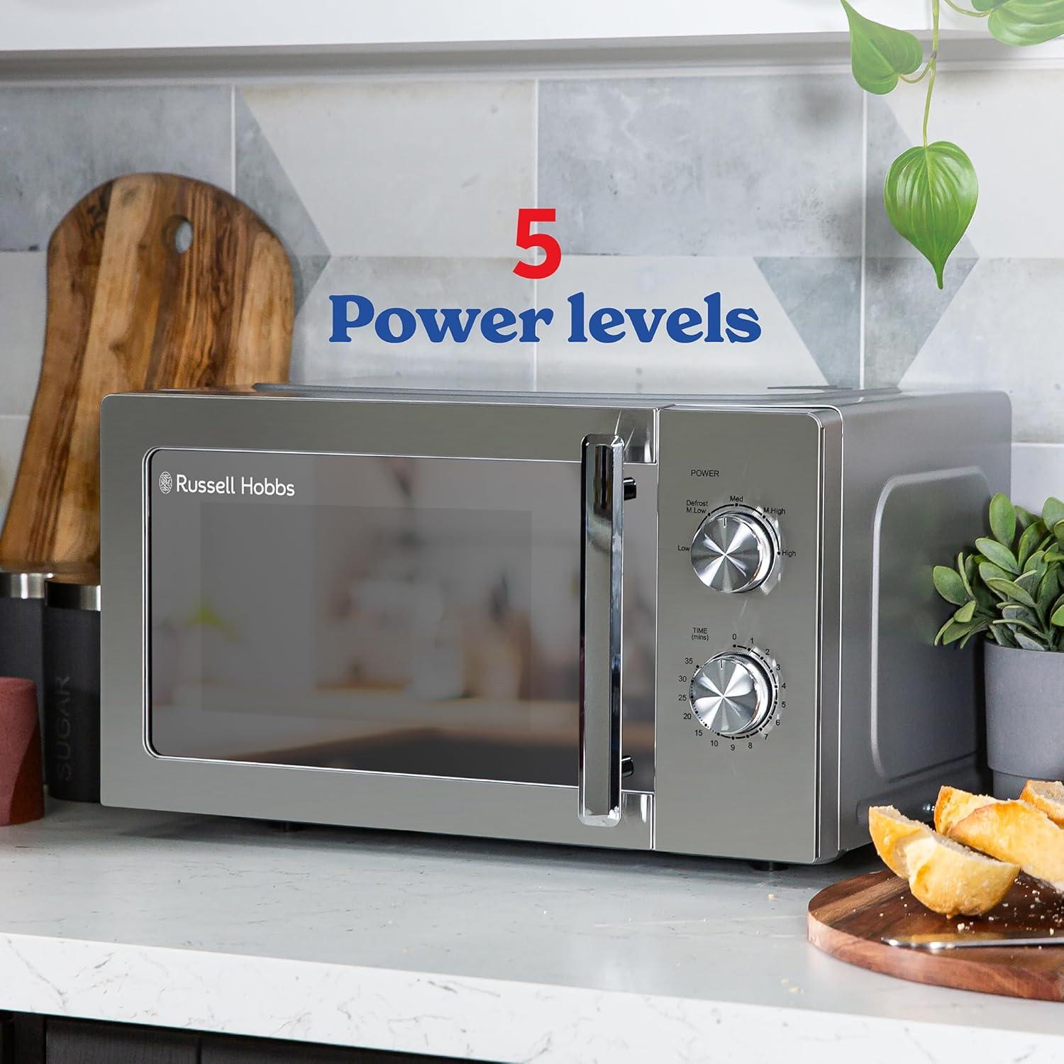 imageRussell Hobbs RHMM827SS Microondes en acier inoxydable 20 L 800 W Manuel seulement 5 niveaux de puissance Fonction dgivrage et nettoyage facile minuterie 35 minutesMicroondes manuel