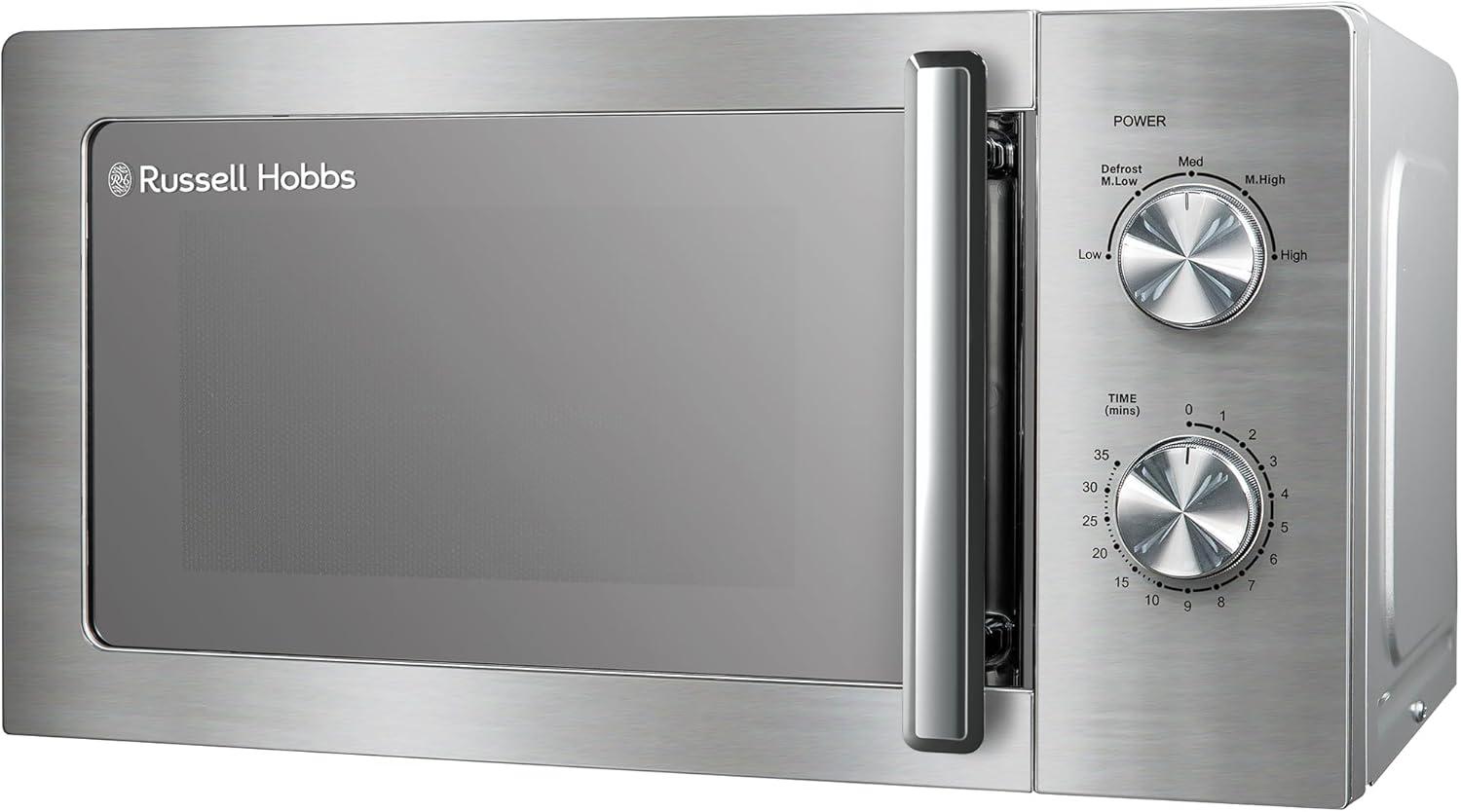 imageRussell Hobbs RHMM827SS Microondes en acier inoxydable 20 L 800 W Manuel seulement 5 niveaux de puissance Fonction dgivrage et nettoyage facile minuterie 35 minutesMicroondes manuel