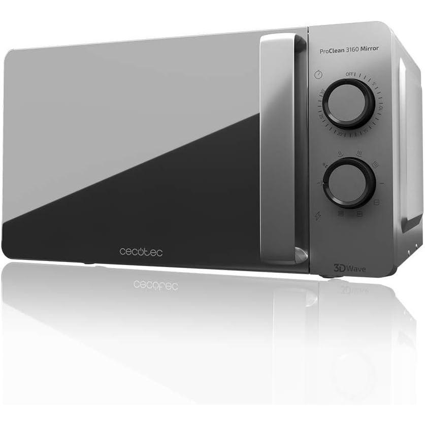 imageCecotec Microondes ProClean 3160 Revtement Ready2Clean pour Un Meilleur Nettoyage Technologie 3D WAVE Grill 800 W 20 L Design lgant avec Porte 6 Niveaux Argent Miroir20L Grill Proclean