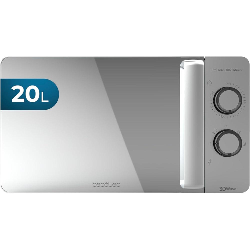 imageCecotec Microondes ProClean 3160 Revtement Ready2Clean pour Un Meilleur Nettoyage Technologie 3D WAVE Grill 800 W 20 L Design lgant avec Porte 6 Niveaux Argent Miroir20L Proclean
