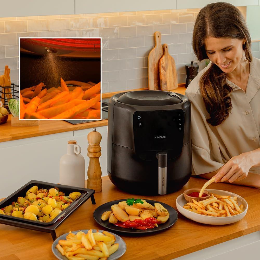 imageCecotec Friteuse Air sans Huile de 55L Cecofry Rain Air Fryer 1550W Pulvrisateur dHuile Intgr Pulvrisation Automatique et Manuelle Panneau de Commande Tactile Thermostat AutonettoyageNoir