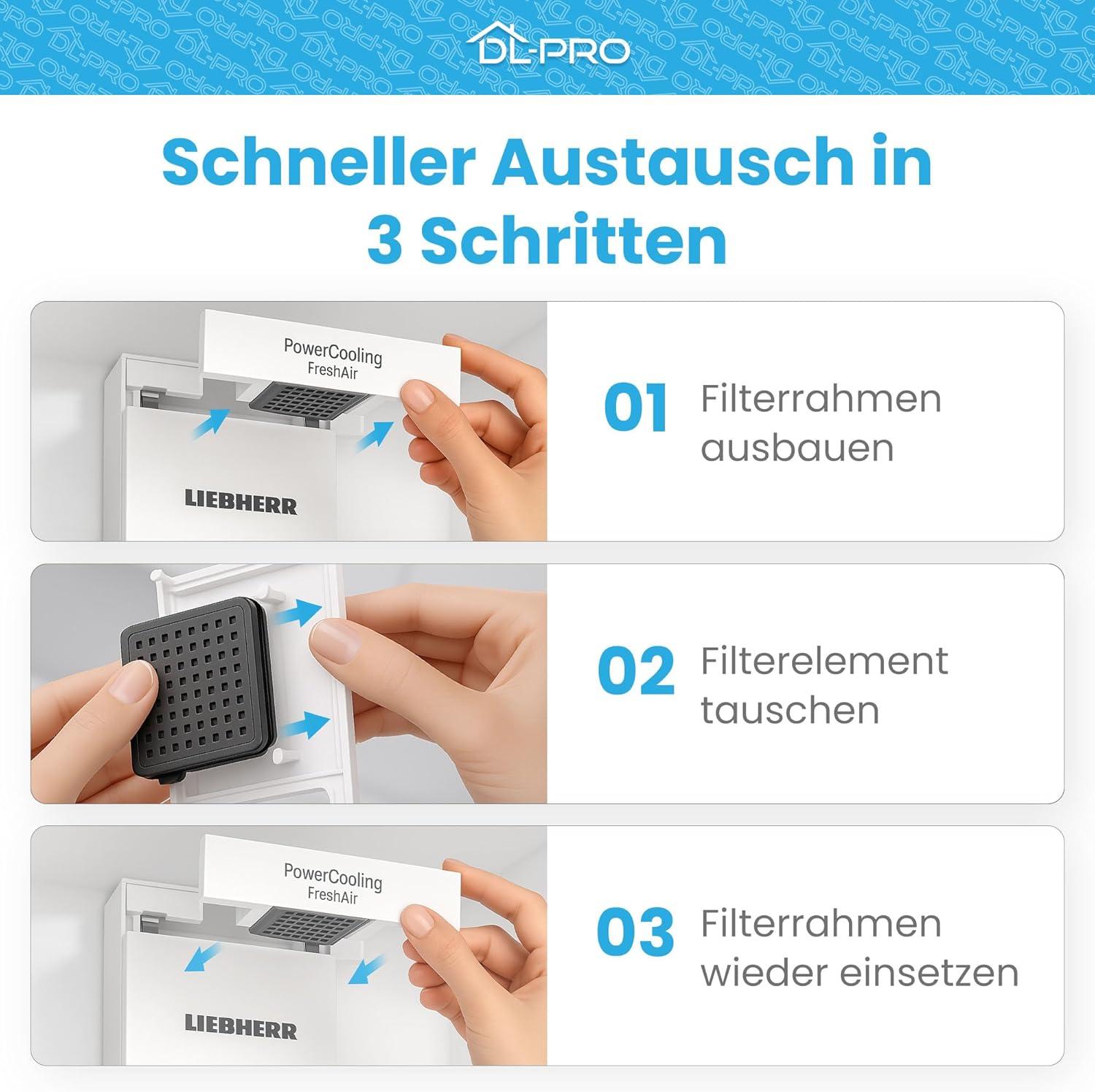 imageDLpro Filtre charbon actif 48 x 44 mm pour Liebherr 9096989 9882429 9882460 Fresh Air Filtre charbon de rechange pour rfrigrateur combin conglateur