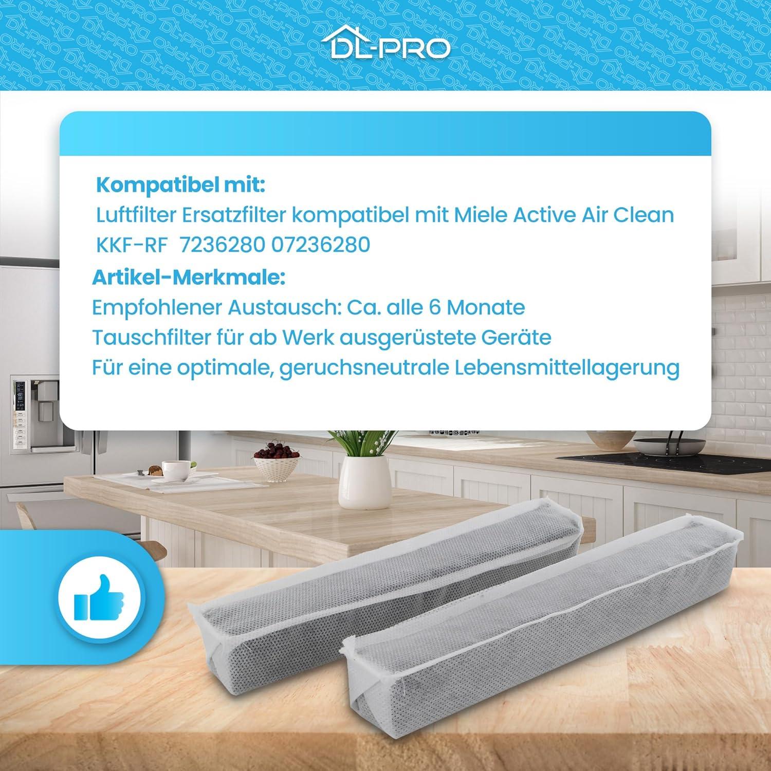 imageDLpro Lot de 2 filtres antiodeurs compatibles avec Miele Active AirClean 7236280 KKFRF Filtre charbon actif Filtre air contre les odeurs dsagrables dans le rfrigrateur et le conglateur