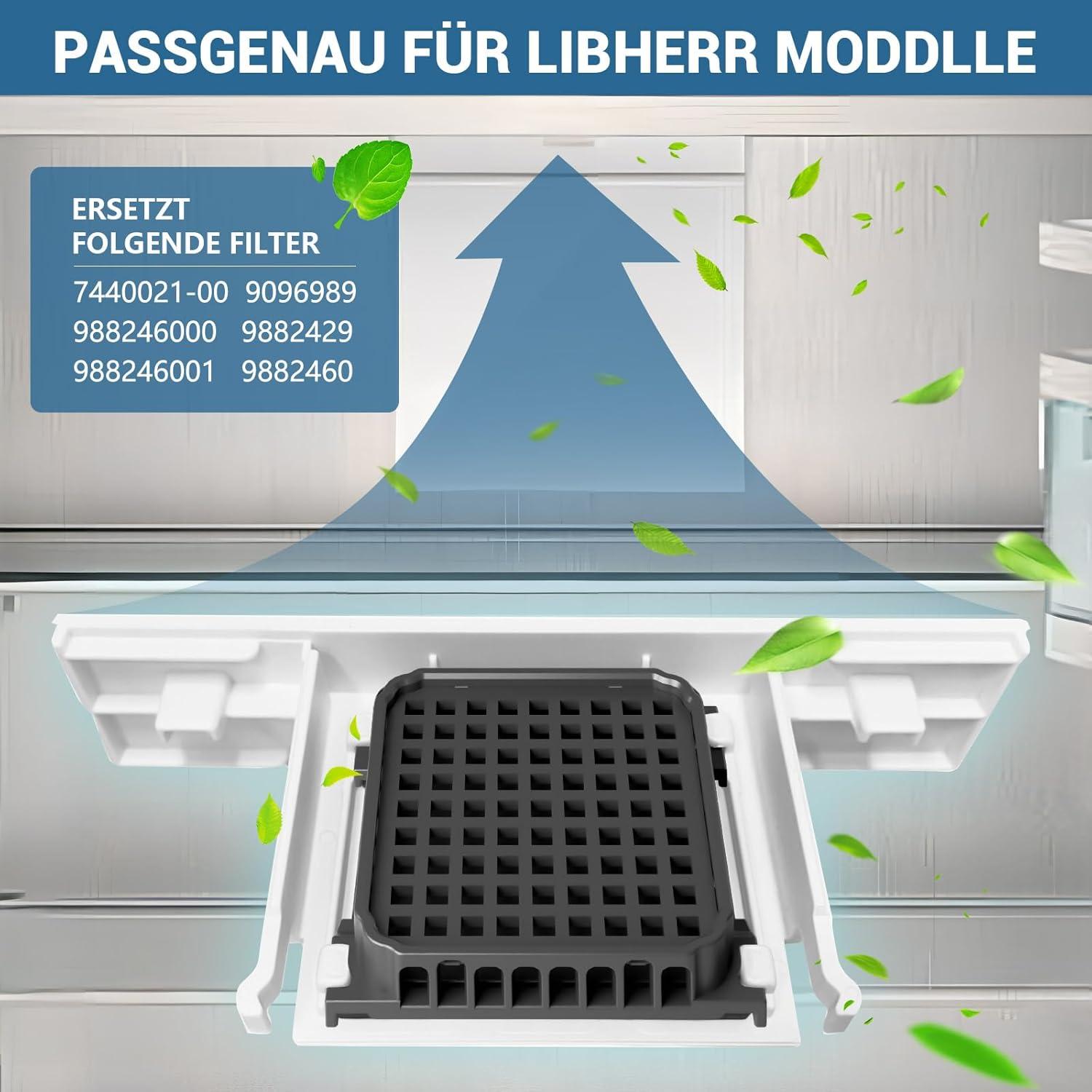 imageFresh Air Lot de 3 filtres charbon actif pour Liebherr rfrigrateur 9096989 988246000 988246001 9882429 9882460 remplace le charbon actif 744002100 carr