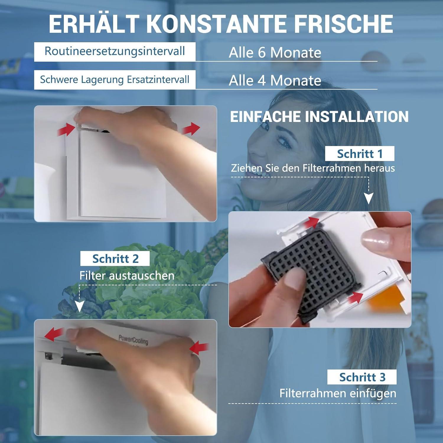 imageFresh Air Lot de 3 filtres charbon actif pour Liebherr rfrigrateur 9096989 988246000 988246001 9882429 9882460 remplace le charbon actif 744002100 carr
