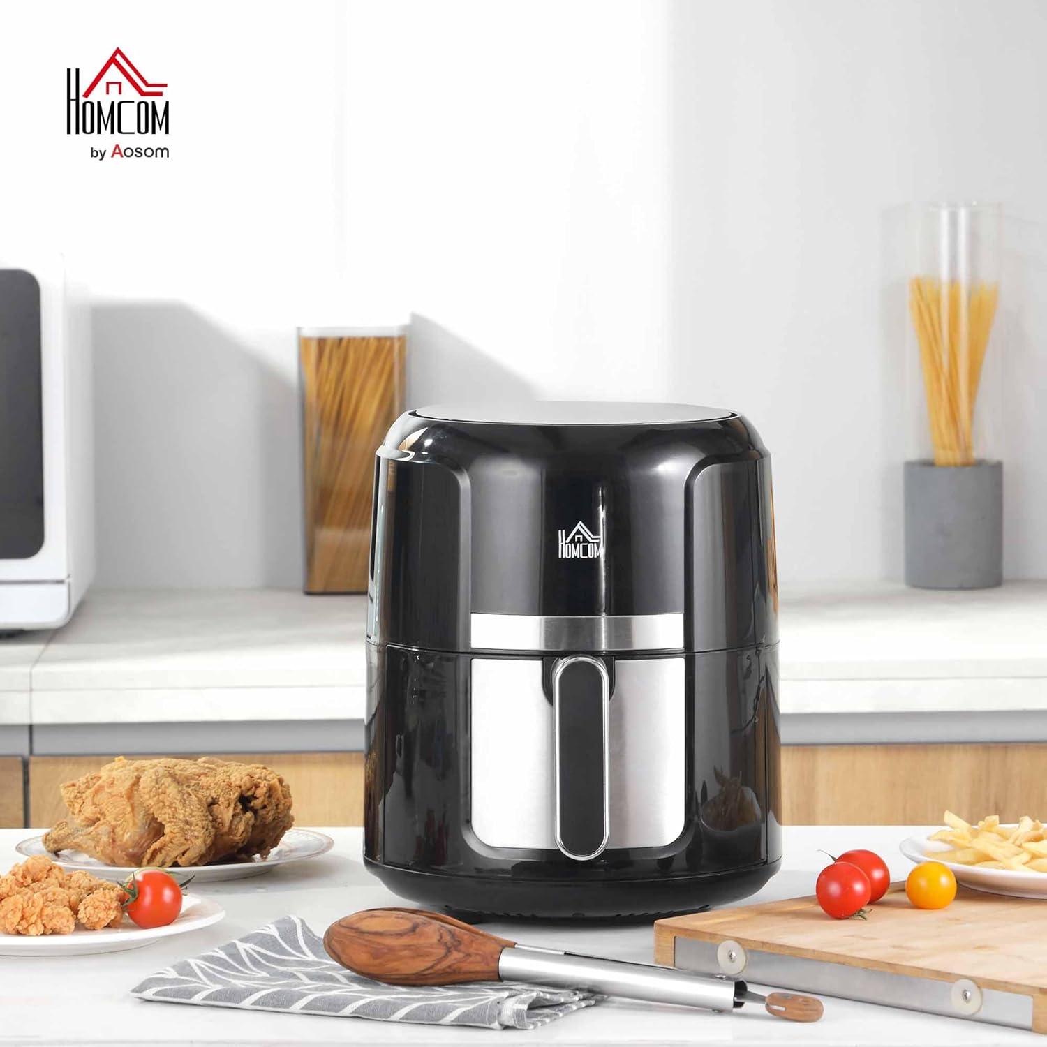imageHOMCOM Air fryer 4 L friteuse sans huile 1300 W 12 programmes cran tactile temprature rglable arrt automatique et panier antiadhsif 85 de matires grasses en moins sans BPA et PFOA noir