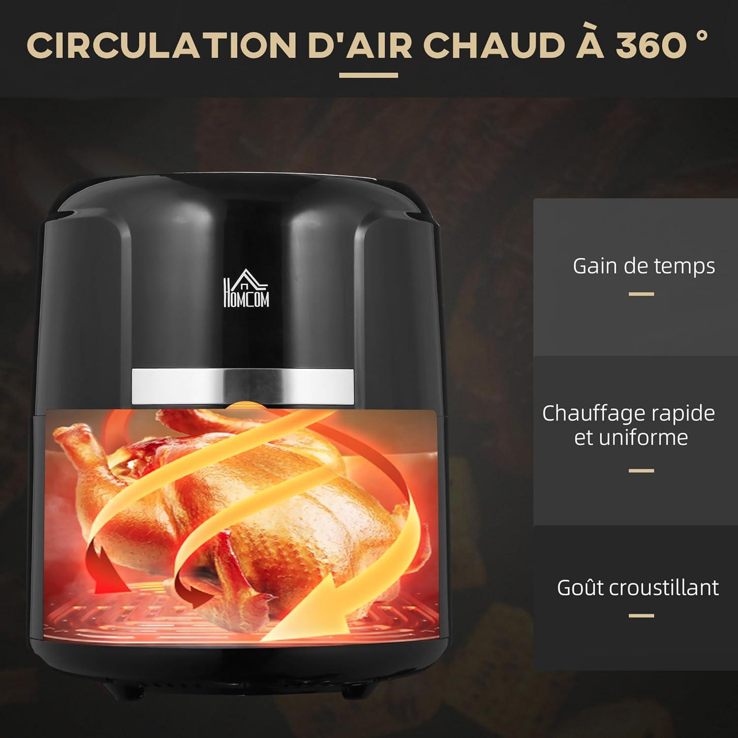 imageHOMCOM Air fryer 4 L friteuse sans huile 1300 W 12 programmes cran tactile temprature rglable arrt automatique et panier antiadhsif 85 de matires grasses en moins sans BPA et PFOA noir