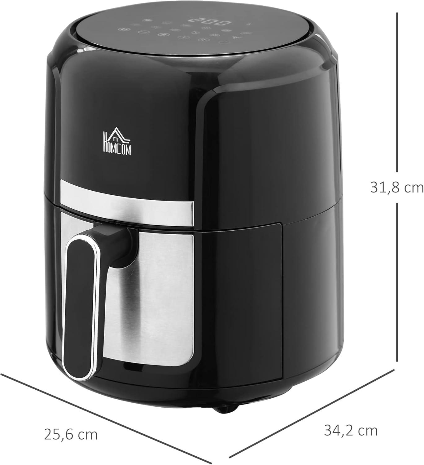 imageHOMCOM Air fryer 4 L friteuse sans huile 1300 W 12 programmes cran tactile temprature rglable arrt automatique et panier antiadhsif 85 de matires grasses en moins sans BPA et PFOA noir