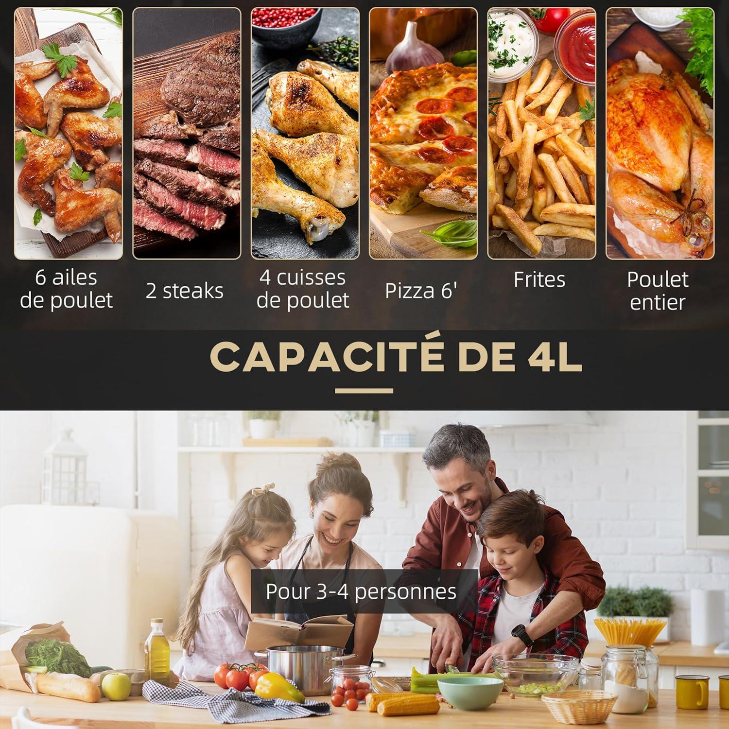 imageHOMCOM Air fryer 4 L friteuse sans huile 1300 W 12 programmes cran tactile temprature rglable arrt automatique et panier antiadhsif 85 de matires grasses en moins sans BPA et PFOA noir