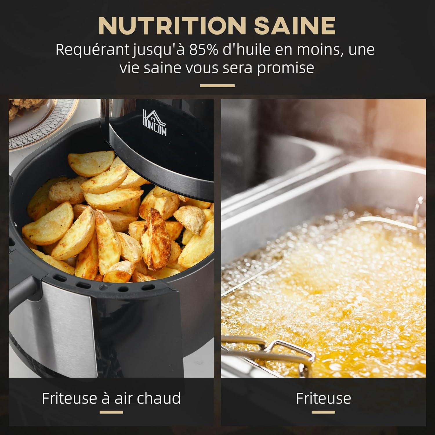 imageHOMCOM Air fryer 4 L friteuse sans huile 1300 W 12 programmes cran tactile temprature rglable arrt automatique et panier antiadhsif 85 de matires grasses en moins sans BPA et PFOA noir
