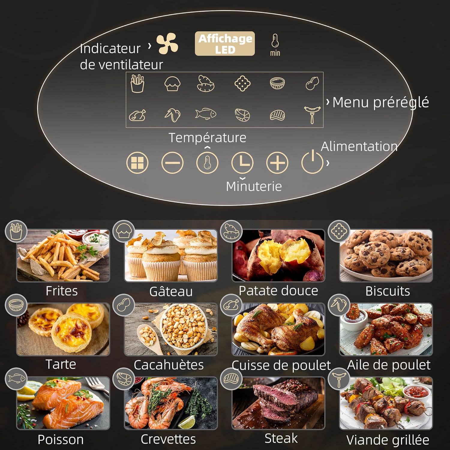 imageHOMCOM Air fryer 4 L friteuse sans huile 1300 W 12 programmes cran tactile temprature rglable arrt automatique et panier antiadhsif 85 de matires grasses en moins sans BPA et PFOA noir