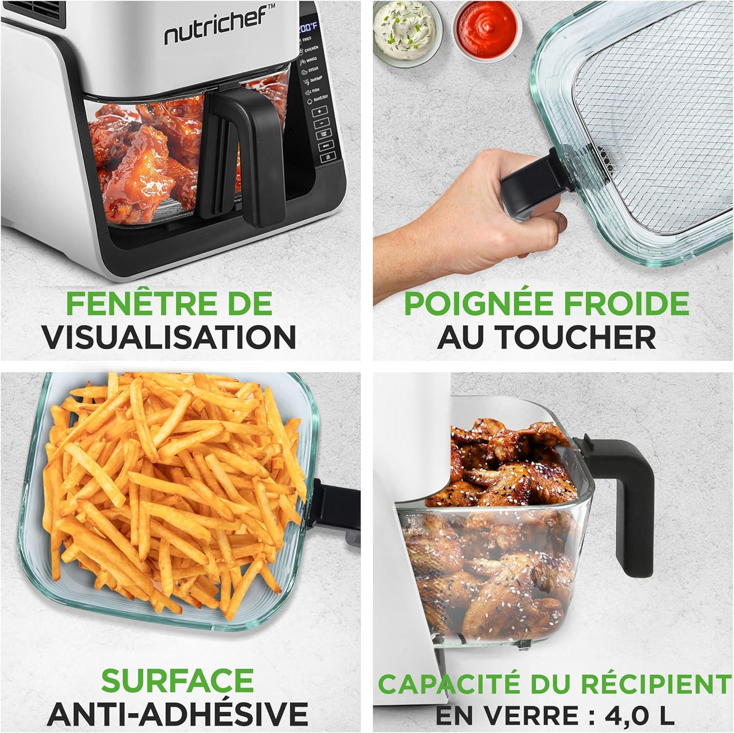 imageNutriChef Friteuse Air et Grill 4 L 7 Modes de Cuisson Prdfinis Bol Transparent pour Rsultats de Cuisson Optimaux NoirBlanc