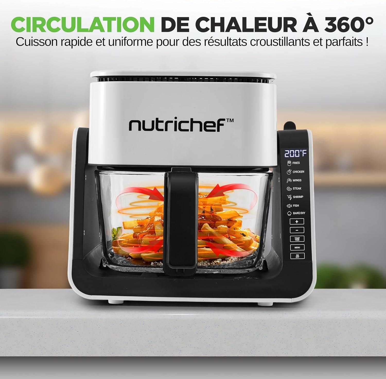 imageNutriChef Friteuse Air et Grill 4 L 7 Modes de Cuisson Prdfinis Bol Transparent pour Rsultats de Cuisson Optimaux NoirBlanc