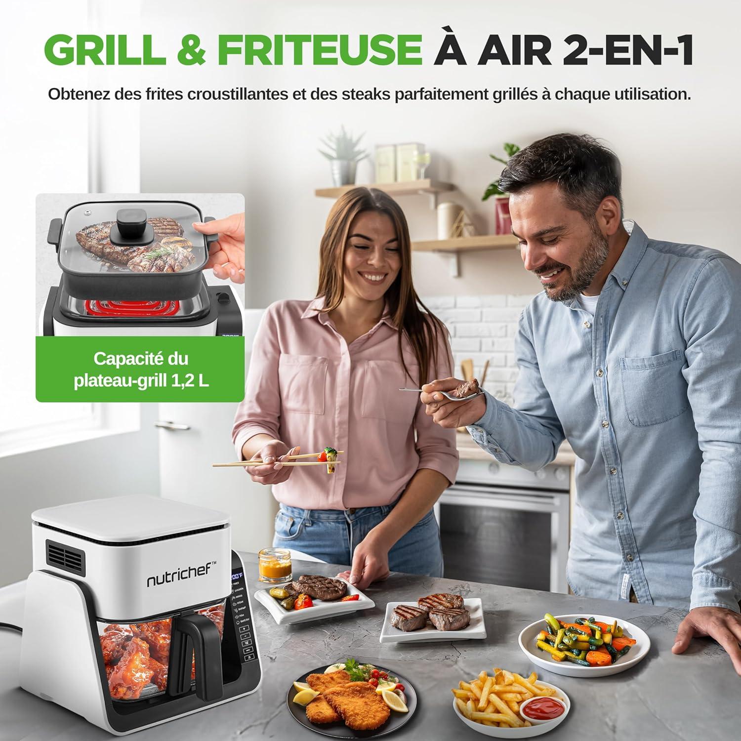 imageNutriChef Friteuse Air et Grill 4 L 7 Modes de Cuisson Prdfinis Bol Transparent pour Rsultats de Cuisson Optimaux NoirBlanc