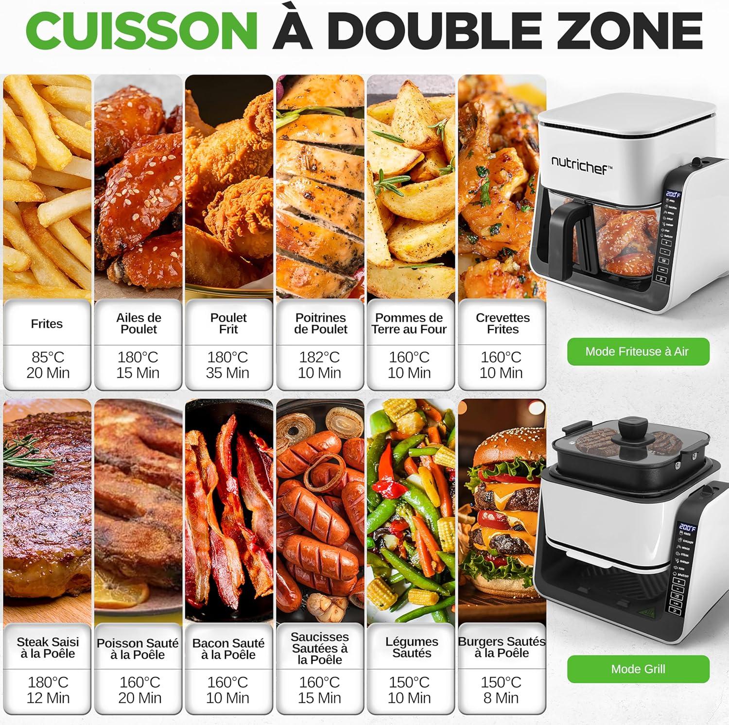 imageNutriChef Friteuse Air et Grill 4 L 7 Modes de Cuisson Prdfinis Bol Transparent pour Rsultats de Cuisson Optimaux NoirBlanc